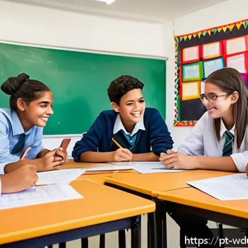 Home 30 전인적 교육 접근의 심리적 측면 - A vibrant, modern Brazilian classroom scene where diverse students aged around 12-15 are actively en...