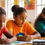 Home 23 전인적 교육 접근의 통합적 접근 방법 - A diverse classroom scene showing a group of Brazilian students aged 10-12 engaged in a holistic edu...